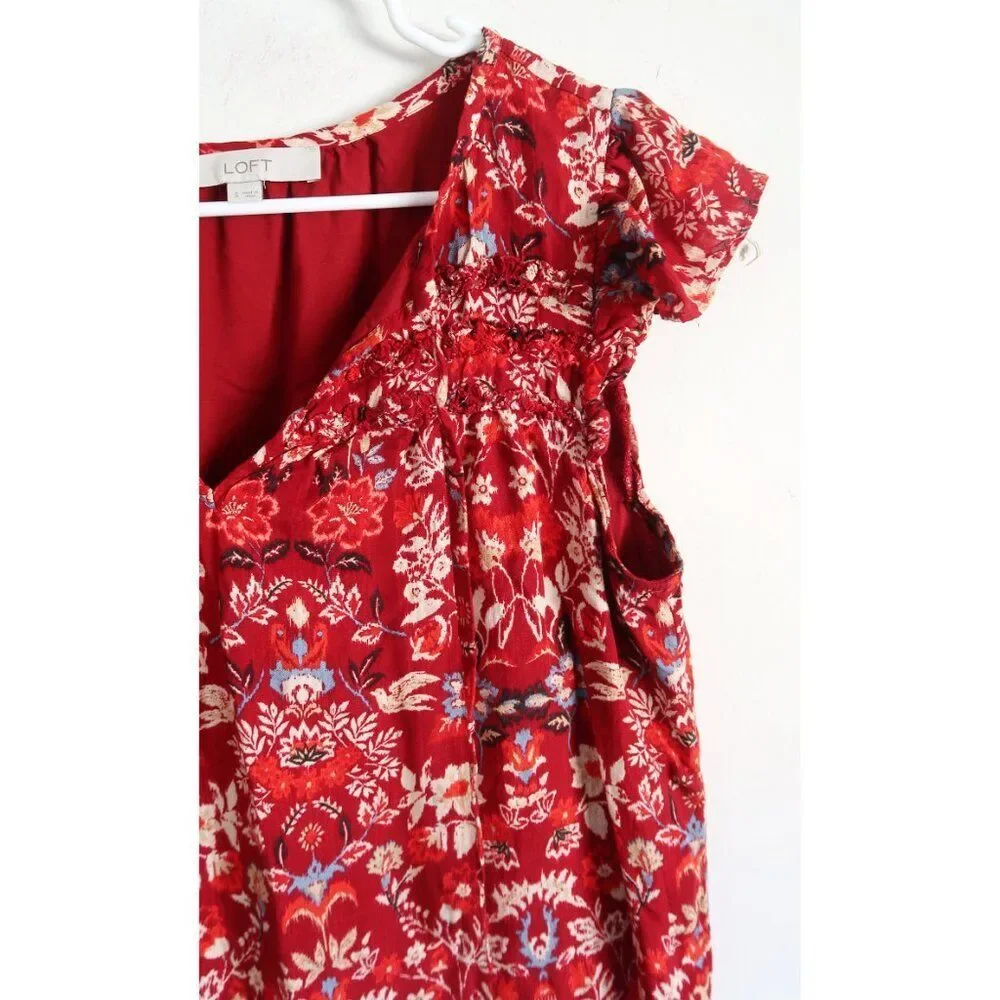 LOFT Red Floral Short Sleeve Blouse - Size Small - Picture 3 of 8
